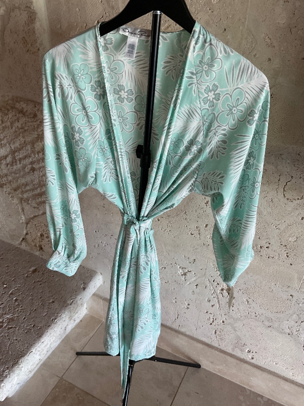 NWT Oscar De la renta Robe flower print turquoise/white Size Large